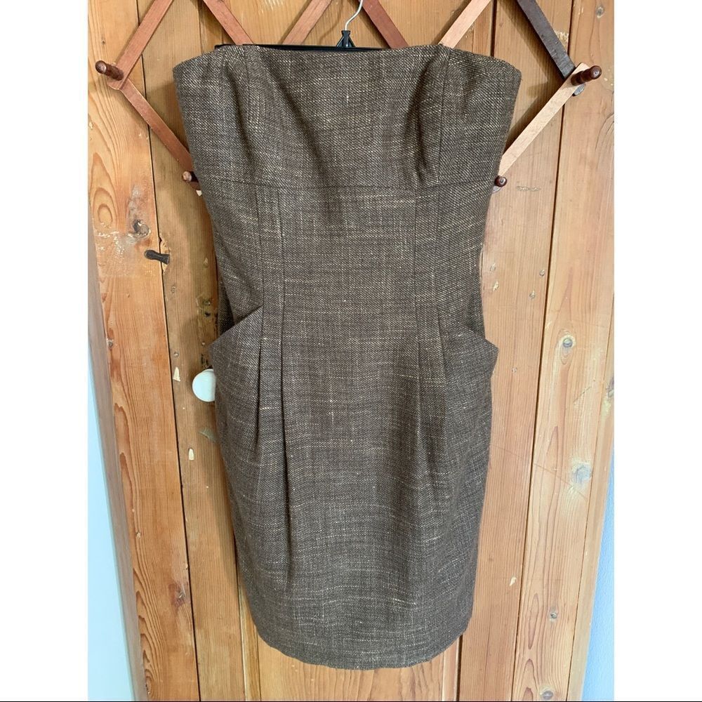 Lafayette 148 brown wool strapless shift dress